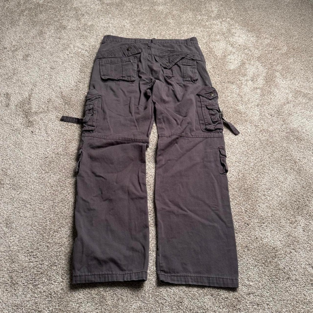GREY SLANT BUTTON FLAP CARGO PANTS